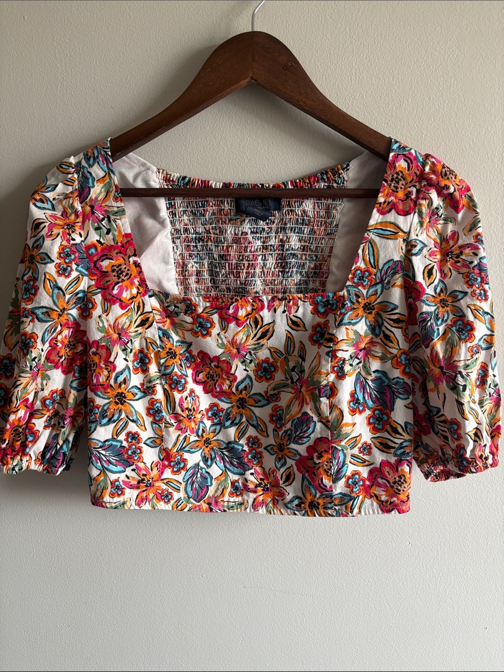 Rachel‎ Roy Floral Crop Top Medium Puff Sleeve Smocked Back Cottagecore Boho